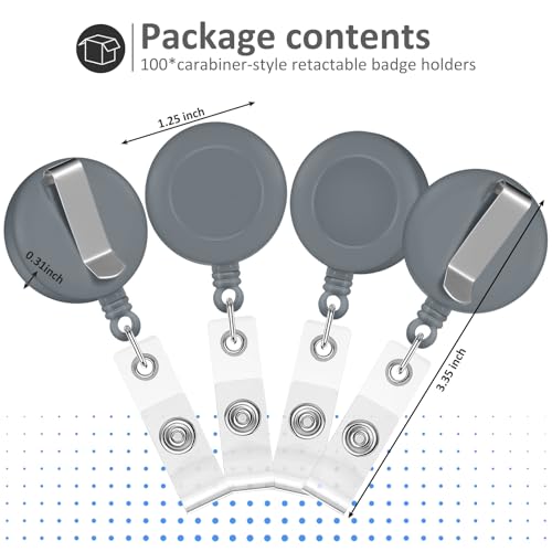 Zonon 100 Pcs Retractable Badge Reel ID Holder with Clip,Gray - color: Gray