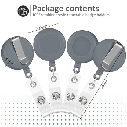 Zonon 100 Pcs Retractable Badge Reel ID Holder with Clip,Gray - color: Gray