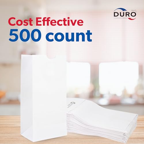 DURO 51004 4# White Paper Lunch Bags, 5 x 3.12 x 9.75 in, 500 Ct