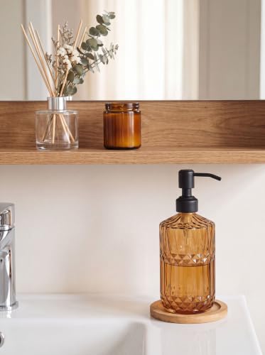 JASAI 18Oz Amber Glass Soap Dispenser with Black Pump for Bathroom. - color: Amber-black Pump, size: 1Pack