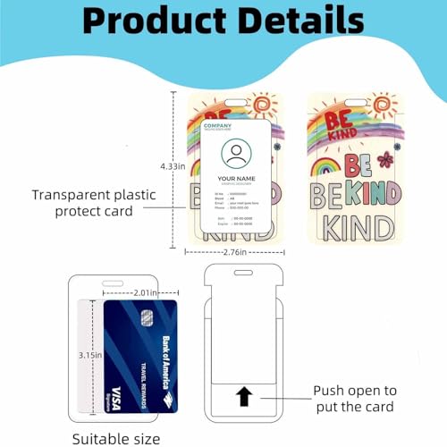 Vertical ID Badge Holder with Detachable Lanyard - Be Kind - color: Be Kind