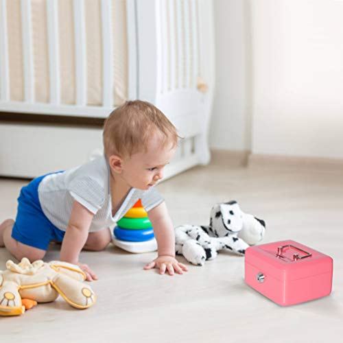 Decaller Small Cash Box with Lock and Slot, Metal Coin Bank Piggy Bank for Adults & Kids, 5.9" x 4.7" x 3.2", Pink - color: Pink, size: Small (5.9 Inch)