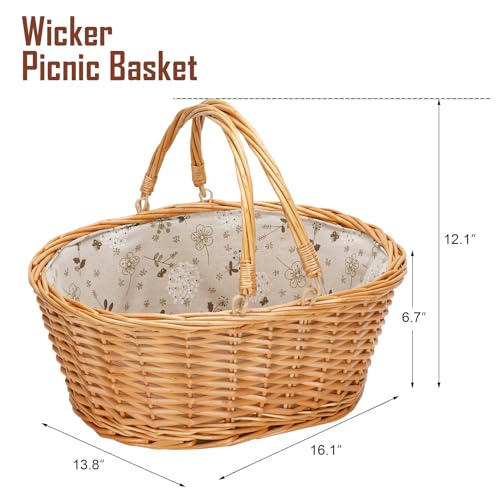 Large Wicker Basket with Handle, Empty Willow Basket,16 Inch,White - color: White