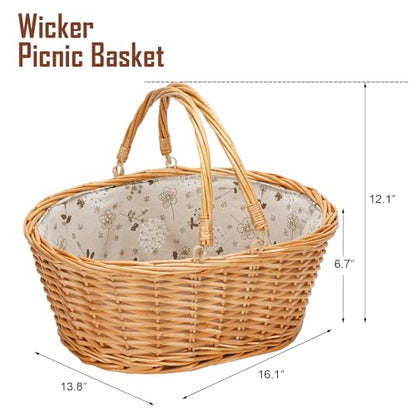 Large Wicker Basket with Handle, Empty Willow Basket,16 Inch,White - color: White