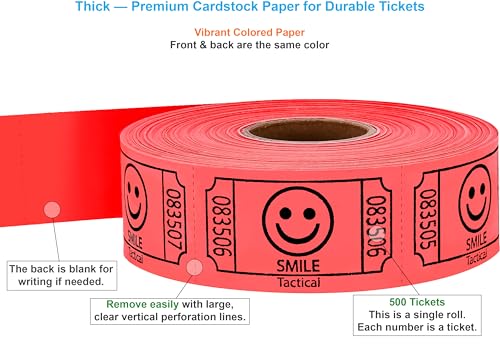 Tacticai 500 Smile Raffle Tickets, Single Roll, Red - color: Red