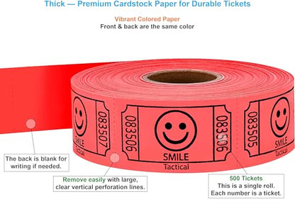Tacticai 500 Smile Raffle Tickets, Single Roll, Red - color: Red