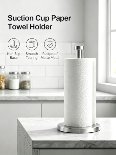 VEHHE Paper Towel Holder Countertop, 4 Non-Slip Suction Cups, Weighted Base