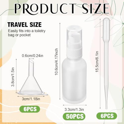 50 Pcs 30ml Empty Refillable Frosted White Glass Pump Bottles with Clear Top, 6 Funnel, 6 Droppers, Travel Size Cosmetic Dispenser for Cream, Lotion, Sample, Liquids Aromatherapy - color: Frosted White, size: 30ml