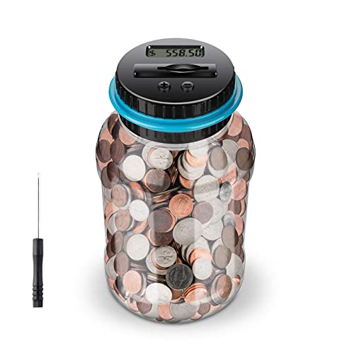 Digital Counting Money Jar, Digital Coin Counter with LCD Display Large Capacity Money Saving Box for Kids Adults as Gift on Christmas,Birthday (Blue) - color: Blue