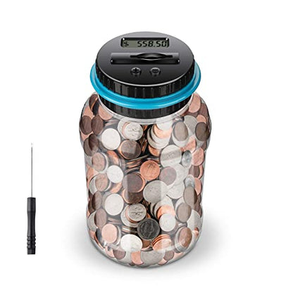Digital Counting Money Jar, Digital Coin Counter with LCD Display Large Capacity Money Saving Box for Kids Adults as Gift on Christmas,Birthday (Blue) - color: Blue