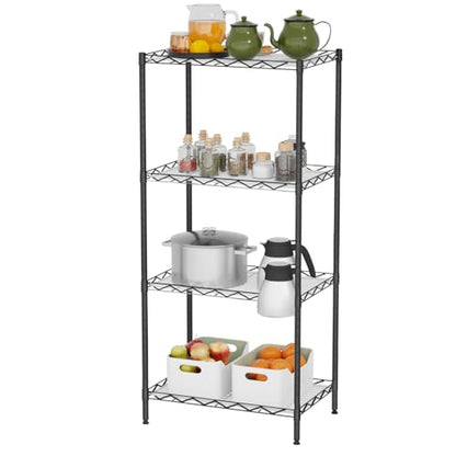 FDW | 4-Tier Wire Shelf | 18" x 12" x 44" | Black - color: Black, size: 4-Shelf No Wheels