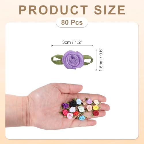 MECCANIXITY 80 Pcs Lavender Mini Roses Bow 15mm Small Satin Flower Bows Ribbon for Sewing Appliques Crafts Little Satin Bows Artificial Flowers - color: Lavender