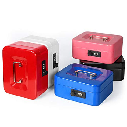 Cash Box with Money Tray, Parrency Medium Money Box with Combination Lock, 7 4/5" x 6 4/5" x 3 3/5", Black - color: Combo Black, size: Medium（7.87")