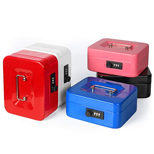 Cash Box with Money Tray, Parrency Medium Money Box with Combination Lock, 7 4/5" x 6 4/5" x 3 3/5", White - color: Combo White, size: Medium（7.87")