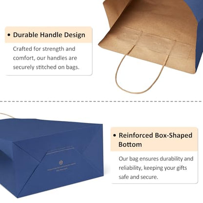 BagDream Kraft Paper Bags with Handles 10x5x13 Inch Navy Blue 50 Pack Bulk - color: Navy Blue