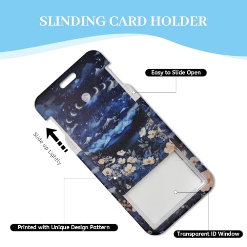 Hancynir Moon Lanyard for Id Badge, Badge Holder Retractable Reel Clip - color: Blue Moon Lunar Mountain