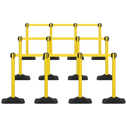 ECOSlGNS 12 Pack Heavy Duty Crowd Control Stanchions for Banks, Events, Retail with 10ft Retractable Belt, Non-Slip Weighted Rubber Base (Yellow) - color: Yellow, size: Rectangle Base - 12 Pack
