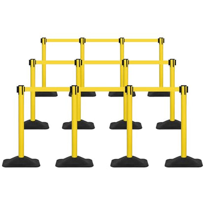 ECOSlGNS 12 Pack Heavy Duty Crowd Control Stanchions for Banks, Events, Retail with 10ft Retractable Belt, Non-Slip Weighted Rubber Base (Yellow) - color: Yellow, size: Rectangle Base - 12 Pack