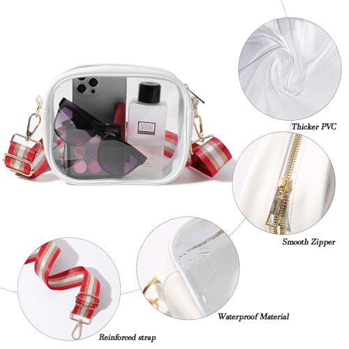 TOBVZOO Clear Bag Stadium Approved, Crossbody Transparent Bag for Concerts Sports Events, Purses for Men & Women - color: White - Red Gold Striped Strap