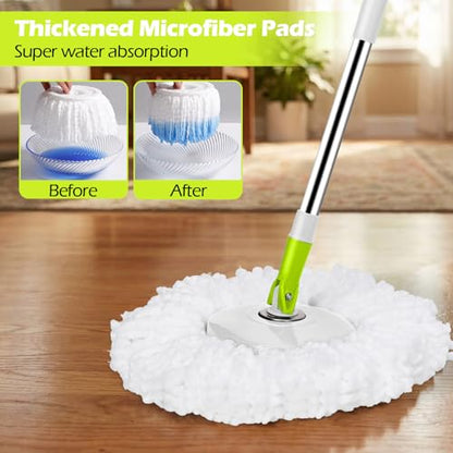 Masthome Spin Mop Bucket Set,Small Mop Bucket System with 3 Microfiber Pads - color: White