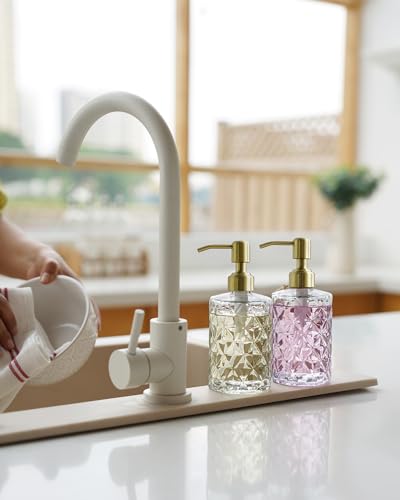 JASAI Diamond Design Glass Soap Dispenser with Golden Pump - color: Clearglass-golden Pump, style: Diamond
