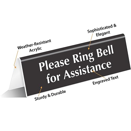 SmartSign 2" x 6" V-Shaped Acrylic Table Top Desk Counter Sign, Double-Sided, Formal/Professional Style, Made in USA - color: Please Ring Bell for Assistance Sign
