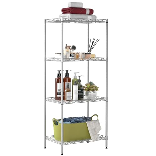 BestOffice | 4-Tier Wire Shelf | 12" x 18" x 44 | Chrome - color: Chrome, size: 12"D x 18"W x 44"H