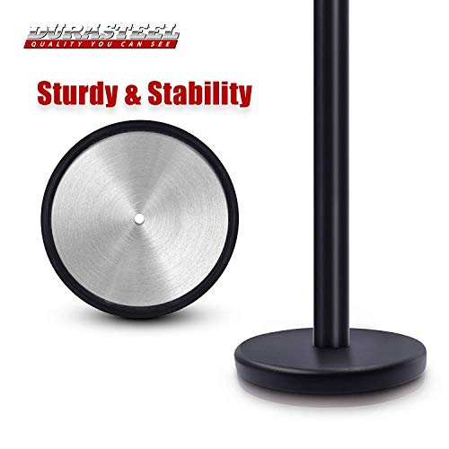 DuraSteel Crowd Control Barriers Line Dividers - Metal Stanchion Posts with 6.5ft Black Retractable Belt Ropes - for Store Queues, Airport Lines, Event Entries - 6 Set/Pack - color: Black Belt, style: Black Stanchion 6 Pieces + 1 Vert Frame