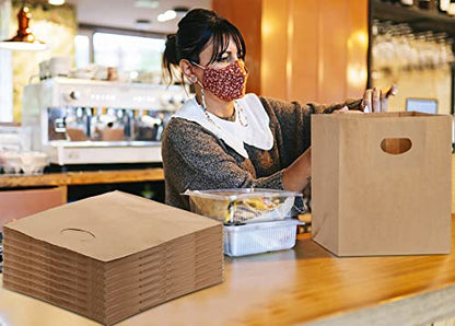 Foraineam 100 Pack Kraft Paper Bags, 11x6x11 Inch Natural Brown Paper Party Favor Goody Snack Gift Bag with Die Cut Handle, Bakery, Retail