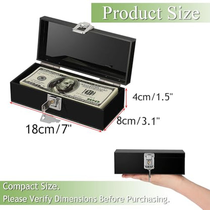 Acrylic Cash Box with Lock, Black Money Holder Organizer - color: Black, size: 7 x 3.1 x 2.3 Inch
