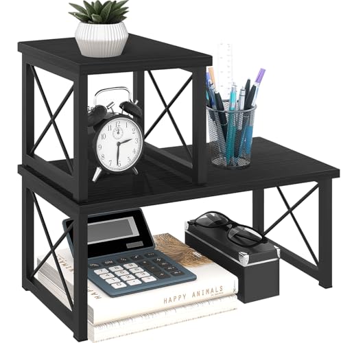 ELITEROO Wood Desktop Shelf, Freestanding Small Bookshelf Organizers - color: Black