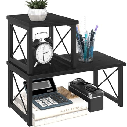 ELITEROO Wood Desktop Shelf, Freestanding Small Bookshelf Organizers - color: Black