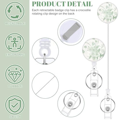 3 Pack Floral Retractable Id Badge Holders with Clip, Badge Reel - color: Elegant Floral