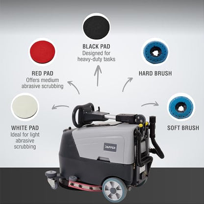 Battery Powered Walk Behind Floor and Carpet Scrubber Buffer Polisher Machine, 16" Brush, 21.5" Squeegee Width, 6.5 gal Tank, Brush Speed 200 RPM, Includes a Hard Brush Soft Brush and 3 Scouring pads - size: 16" Manual