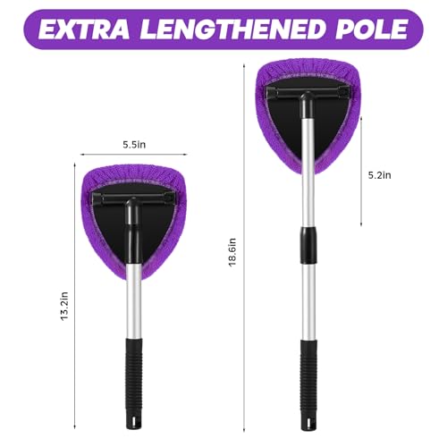 Baderke 10 Pcs Windshield Cleaner Tool Car Window Cleaning Supplies with Extendable Handle Include 6 Washable Microfiber Bonnets 2 Empty 60ml Spray Bottle Glass Wiper Kit(Purple) - color: Purple