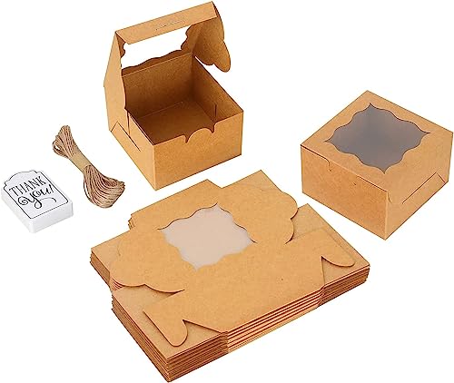 KPOSIYA 120pcs Small Cookie Boxes with Window, 4x4x2.5 Brown Bakery Box - color: Brown, size: 120