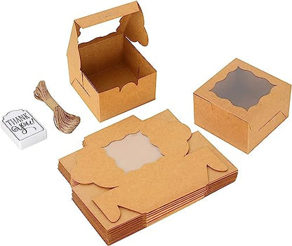 KPOSIYA 120pcs Small Cookie Boxes with Window, 4x4x2.5 Brown Bakery Box - color: Brown, size: 120