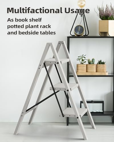HillhutApex 3 Step Stool Foldable Ladder,Aluminum Step Ladder - color: Gray