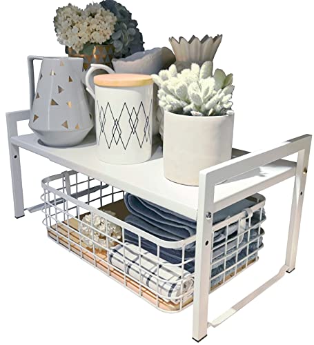 Expandable Cabinet Shelf 10.6"D Adjustable Countertop Riser Rack White - color: White, size: 10.6"D (wide) - 1 Pack