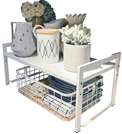 Expandable Cabinet Shelf 10.6"D Adjustable Countertop Riser Rack White - color: White, size: 10.6"D (wide) - 1 Pack