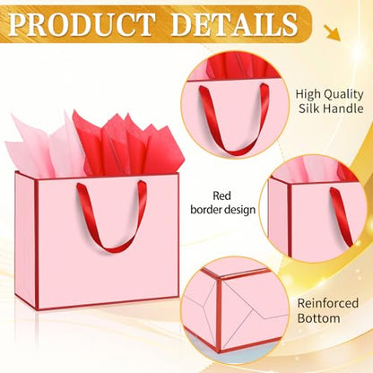 Epoesch 12 Pack Fancy Pink Gift Bags with Handles & 24 Tissue Papers - color: Pink Red
