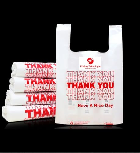 50 Count Thank You Plastic T-Shirt Bags with Handles, Heavy Duty 1.0 Mil (26 Micron) White HDPE, 11 x 6 x 21 in (1/6 BBL), Recyclable Grocery Carryout for Restaurants & Retail
