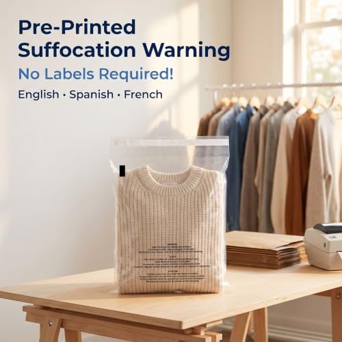 11” X 14” (100 Count) Self Seal Clear Poly Bags with Suffocation Warning - size: 11" X 14"