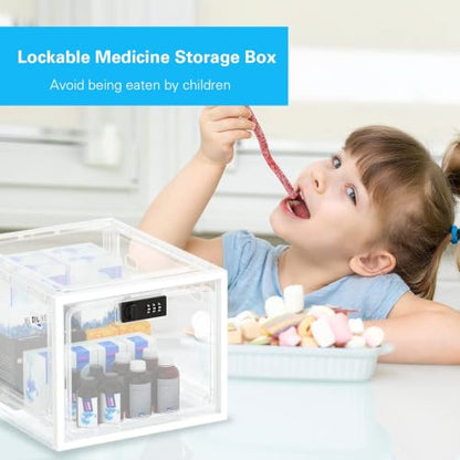 BUG HULL Large Capacity Medication Lock Box, Fridge Lock Box for Medicine Safe, Locking Medicine Box with Code for Snack, Food and Home Safety - color: White