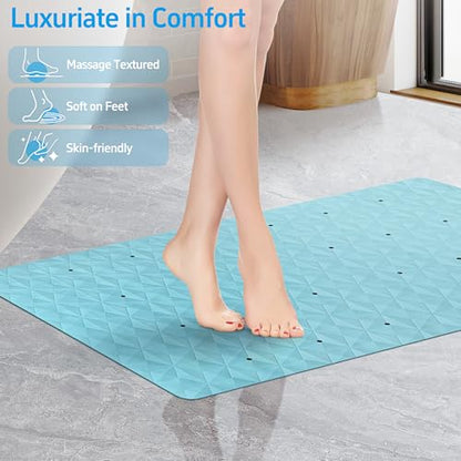 Non Slip Bathtub Mat for Bath Tub Shower - 241 Vacuum Suction Cups - color: Blue With Holes, size: 28" x 16" (Rectangular)