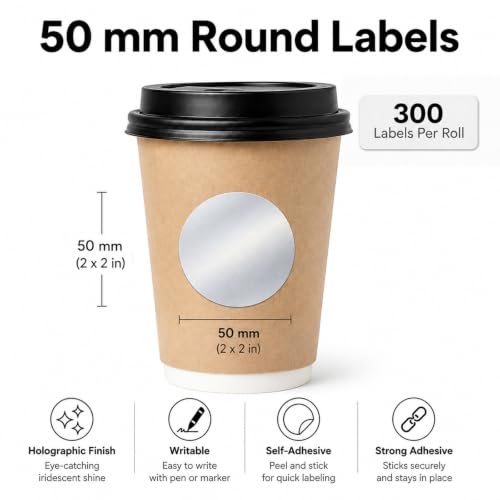 Round Metallic Silver Thermal Labels 2 Inch Vinyl Stickers 300 PCS - color: Matte Silver, size: 2 × 2 Inch