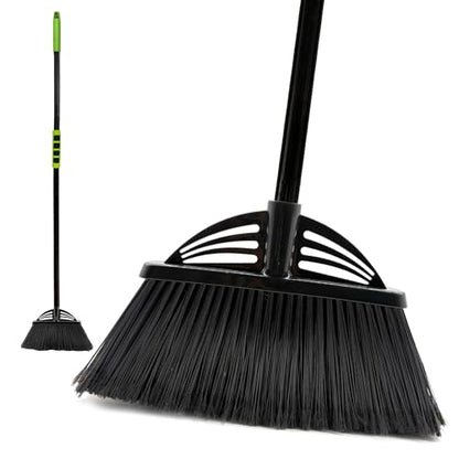 Four-Section Rod Long-Handled Broom,Heavy-Duty Broom, Angle Broom for Outdoor/Indoor（Black+Green4） - color: Black+green4