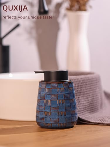 Ceramic Soap Dispenser, Lotion Dispenser with Pump 12oz (Blue Liquid Pump) - color: Farmhouse Blue Liquid Pump