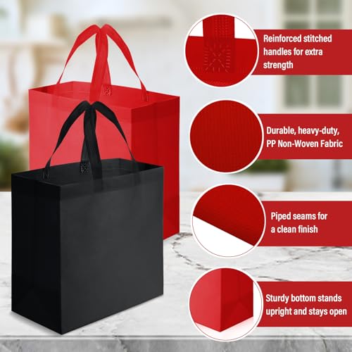 Reginary 50 Pcs Reusable Tote Bags Shopping Bags Non Woven, Black, Red - color: Black, Red