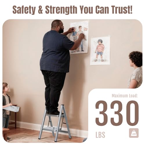 XinSunho 2 Step Ladder, Steel Folding Step Stool with 330lbs Heavy Duty - size: 2 step